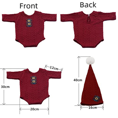 Christmas Newborn Baby Photo Shoot Props Outfits Crochet Clothes Santa Claus Red Hat Pants Photography Props - color: Reda