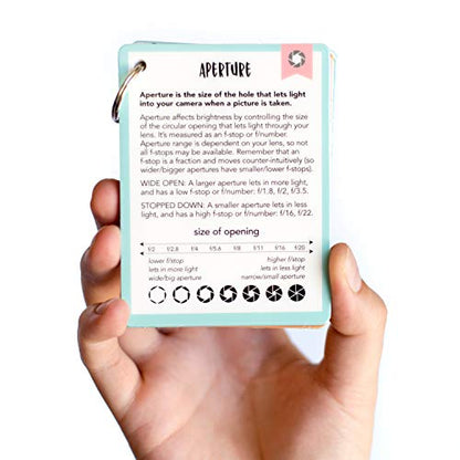 DSLR Cheat Sheet Cards for Canon, Nikon and Sony Cameras - Plastic Quick Reference Photography Cards | Camera Settings, Exposure & Manual Mode (Bright) - color: Bright