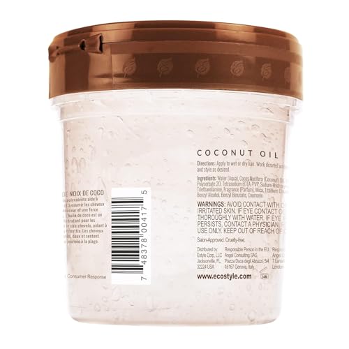 Eco Style Coconut Oil Styling Gel - Adds Luster and Moisturizes Hair - Weightless Styling and Superior Hold - Prevents Breakage and Split Ends - Promotes Scalp Health - Ideal for all Hair - 8 oz - size: 8 Ounce (Pack of 1)