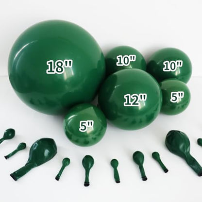 Emerald Green Double Stuffed balloons Different Size 115Pcs 5/10/12/18 Inch Dark Green Balloons Balloon Garland Arch kit for Birthday Baby Shower Jungle Safari Christmas Party - color: Emerald Green
