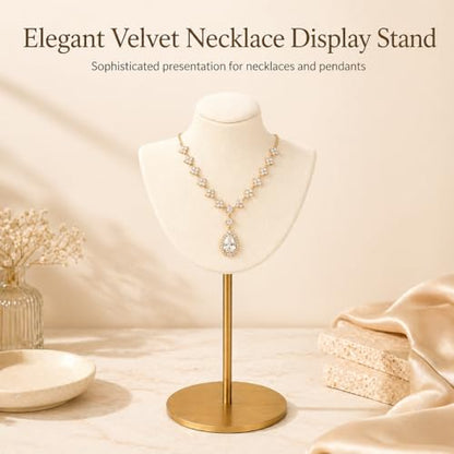 Necklace Display Stand For Selling Velvet Chain Jewelry Bust Holder Organizer With Stainless Steel Stand Jewelry Display - color: Beige-White-9.84in