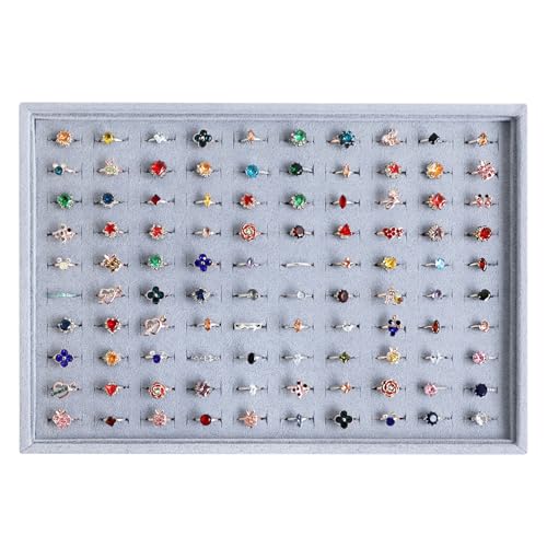 Wudygirl 100 Slots Ring Organizer Tray Velvet Ring Holder Jewelry Display Drawer Insert Jewelry Storage Tray (Gray) - color: Gray 100 Ring, size: 1 Pcs