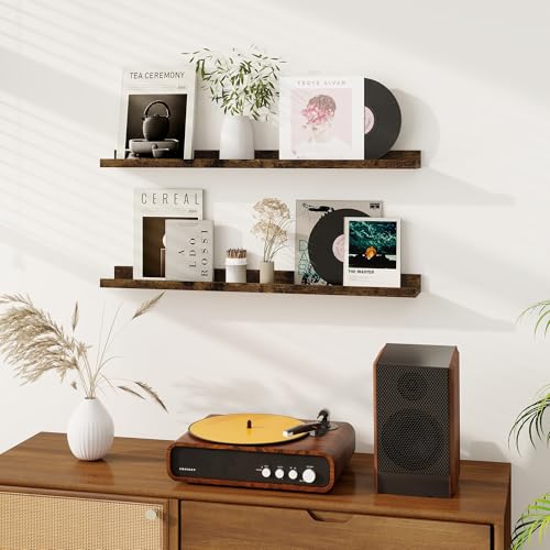 Dreamland Picture Ledge Shelf for Wall, Floating Shelves Set of 2,36 inch Long Floating Shelves with Lip for Living Room,Bedroom,Bathroom,Kitchen,Rustic Brown - color: Rustic Brown, size: 36inch