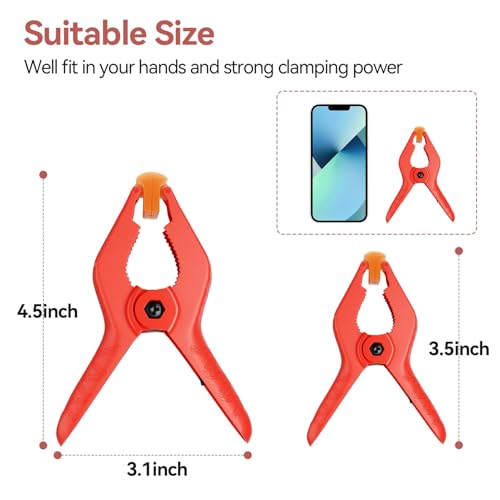 EMART 12 Pack Heavy Duty Spring Clamps 4.5 Inch Plastic Large Professional Backdrop Clips Clamps for Backdrop Stand, Photography Studio, Balloon arch, Photoshoot, Woodworking, Crafts, Pool Cover-Red - color: Red and Orange, size: 4.5inch