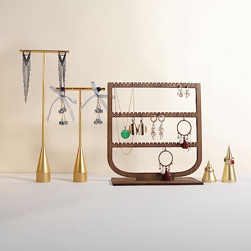 wooden hanging jewelry organizer, walnut jewelry display holder for selling, dangle necklace storage shelf, 3 tier earring display stands for selling【Jewelry shelf-3 tier】