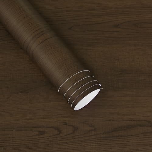 15.7"x354" Thickened Wood Contact Paper Peel and Stick Waterproof Self Adhesive Wallpaper Brown Textured Wallpaper Wood Grain Contact Paper Desk Countertop Vinyl Wrap for Cabinet Table Drawer Shelf RV - color: Dark Brown, size: 15.7" x 354"