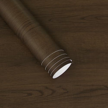 15.7"x354" Thickened Wood Contact Paper Peel and Stick Waterproof Self Adhesive Wallpaper Brown Textured Wallpaper Wood Grain Contact Paper Desk Countertop Vinyl Wrap for Cabinet Table Drawer Shelf RV - color: Dark Brown, size: 15.7" x 354"