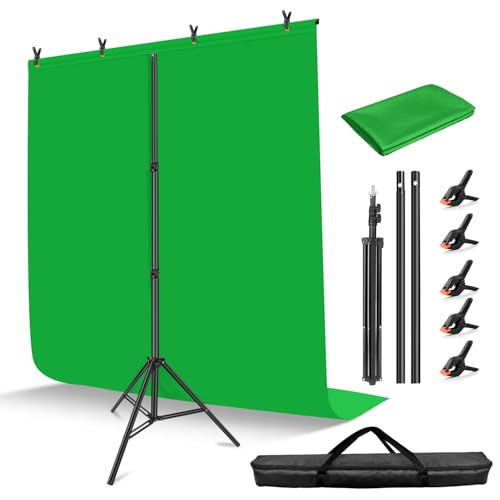 HEMMOTOP 7x5 ft(HxW) Green Screen Stand Kit, 6.5x5 ft Green Screen Backdrop with Stand for Streaming, Gaming, Zoom, Portable Greenscreen Background Kit with Clips & Carrying Case - color: Green, size: 7x5ft