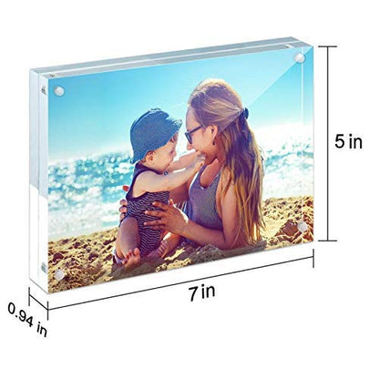 HELPLEX Acrylic Frame, 5 Pack 5x7 Acrylic Picture Frames, 24mm Thicker Frameless Clear Frame Double Sided Magnetic Frame, Free Standing Desktop Display Stand - size: 5x7(5 PACK)