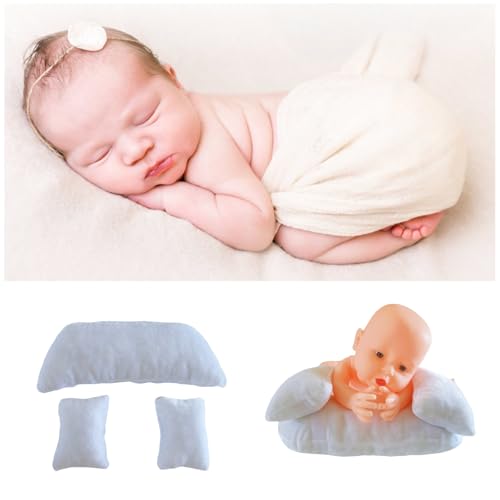 3 PCS Newborn Photography Props, 0-3 Months Baby Posing Pillow, DIY Newborn Professional Photograph Shoot Set (White) - color: White
