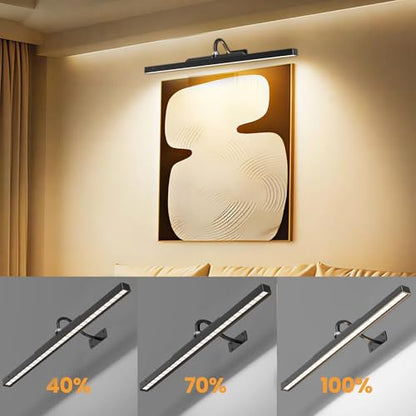 24Inch Picture Lights Battery Powered 6000mAh -3 Pack Black Wireless Remote Control Sconces for Gallery, Living Room, Museum & Large Wall Art - color: Black, size: 24IN-3pack