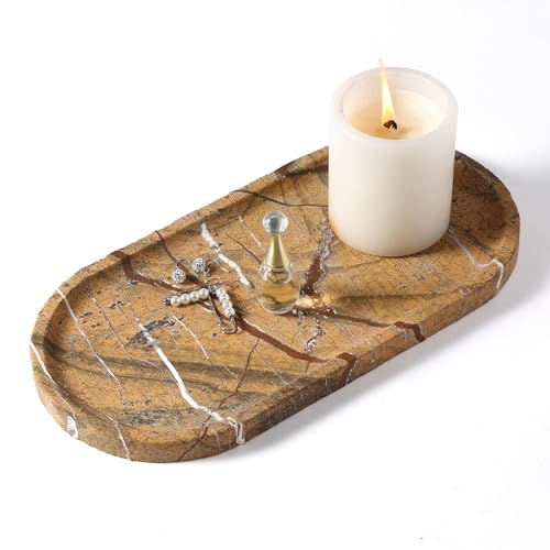 Koville Indian Natural Marble Decorative Tray, 12"x6" - Countertop Organizer, Catchall for Perfume, Candles, Jewelry - color: Brown Red Marble-rainforest Gold, size: 12" x 6" x 0.8"