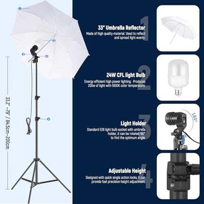 NEEWER Photography Lighting Kit with Backdrops,8.5x10ft Backdrop Stands,5700K 800W Equivalent 24W LED Umbrella Softbox Continuous Lighting,60cm Light Reflector, Photo Studio Equipment for Video Shoot - style: NK102