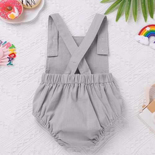 IMEKIS Baby Girls Boys Boho 1st Birthday Outfit Backless Overalls Romper for Cake Smash Photo Shoot - color: Light Grey One, size: 12-18 Months