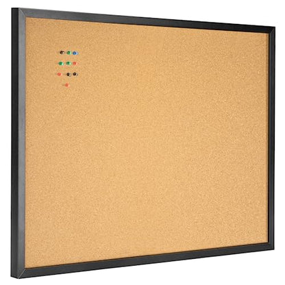 OWLKELA 24'' x 36'' Cork Board Bulletin Board, Black Framed Corkboard, Black Oak Frame Corkboard, Vision Board and Decorative Hanging Pin Board - size: 24" x 36"