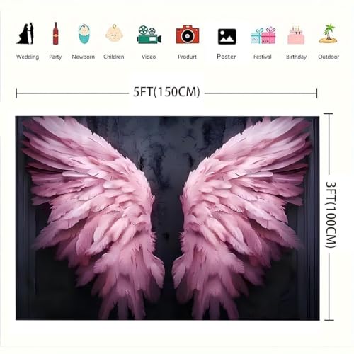 Dreamy Pink Big Angel Wings Backdrop Gradient Pink Retro Dark Gray Walls Mottled Texture for Girl Birthday Wedding Party Decoration Newborn Baby Shower Artistic Portrait Photo Studio Props(C, 5X3FT) - color: C, size: 5X3FT