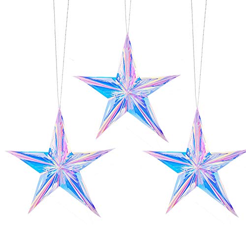 Iridescent Ornament Star Hanging Decorations, Clear Foil Decorative Folding Decor, Rainbow Shine Party Ornaments for Bridal Shower Wedding Birthday Frozen Theme Party Decorations - color: Iridescent Star