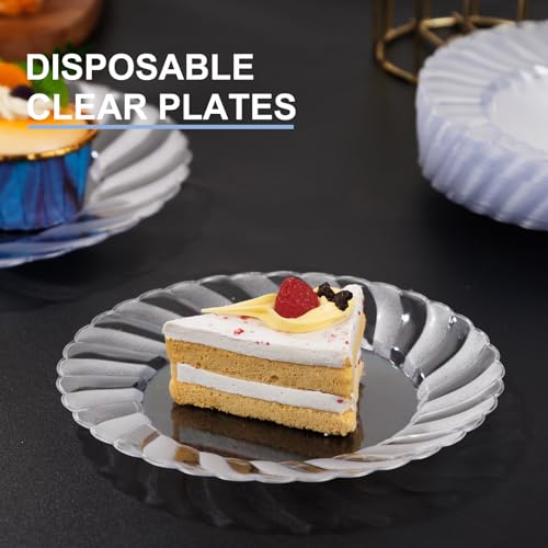 U-QE 100 Pieces Clear Plastic Plates-6 Inch Plastic Dessert Plates Disposable - Washable & Reusable - Premium Hard Clear Plates Fancy Disposable Heavy Duty Plastic Plates for Party,Weddings and Events - color: 6Inch-100pcs-Clear