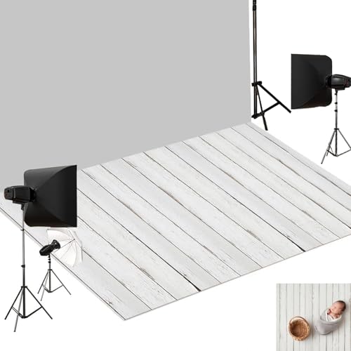 Kate Wood Rubber Photography Floor Mat, Non-Slip Mat Photo Studio Floor Backdrop, Foldable Weathered White Wood Floor Mat Newborn Photography Drops Photo Studio Props 5x4ft - color: White, size: 5x4ft