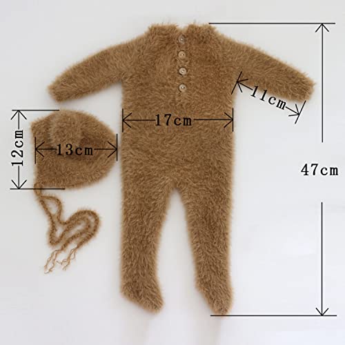 2Pcs Newborn Photography Props Boy Photo Posing Outfits Baby Photoshoots Girl Crochet Bear Hat Romper - color: Brown B
