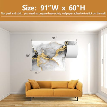 Black Gold Marble Wallpaper Abstract Ink Art Large Background Mural Living Room Office（Not Peel and Stick） - color: CYBH-906, size: 91" x 60"