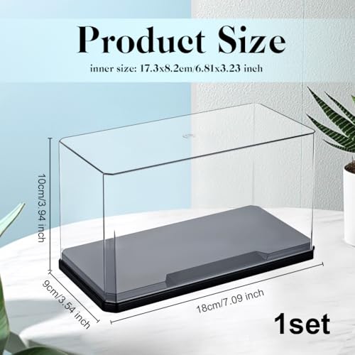 OLYCRAFT Clear Plastic Display Case 7x3.5x4 Inch Display Stand Box Self-Assembl Display Case with Black Base Dust Proof Protection Showcase for Collection Bricks Blocks Models - color: Black Flat Base