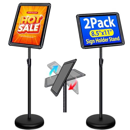 2-Pack 8.5x11 Inch Adjustable Sign Stand & Floor Standing Sign Holder - Pedestal Poster Stand with Vertical & Horizontal View Display for Indoor/Outdoor Business & Store Signage (Black) - color: Black, size: 8.5"x11"-2Pack