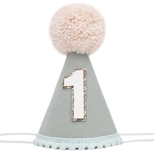 Neutral 1st Birthday Party Hat - Simple First Cone Hat, One Birthday Decoration Photo Props - color: Sage Green