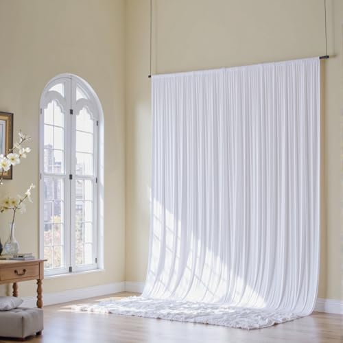 50ft x 14ft White Backdrop Curtains for Parties, Silky Photography Backdrop Wrinkle Free White Curtain Backdrop Drapes for Wedding Banquet Birthday Baby Shower Home Decor Background, 10 Panels - color: White, size: 5ft(W)x14ft(H),10panels