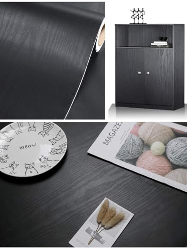 Black Wallpaper - Peel and Stick Wallpaper Wood – Black Wood Self-Adhesive & Removable Wall paper for Countertop Furniture Kitchen Wall, Countertop Contact Paper, Easy to Clean, 17.7” ×393” Vinyl - size: 17.7" x 393"