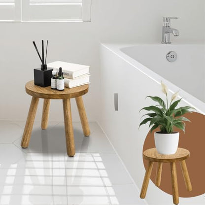 Youeon 12 Inch Round Solid Wooden Step Stool, Non-Slip One Step Stool for Adults, Holds up to 300 Lbs, Portable & Sturdy, Footstool for Bedroom, Bathroom, Kitchen, Easy to Assemble - size: 11.8"d X 11.8"w X 11.6"h