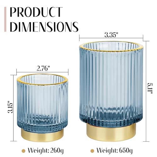 Makeup Brush holder Organizer, Crystal Glass Toothbrush Holders, Striped Make Up Brush Holder for Vanity, Pen Holder for Desk, Vase -Blue (S+L) - color: Blue