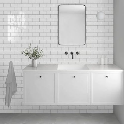 Vamos Tile 100-Piece Glossy Pure White Peel and Stick Backsplash Tile,3''x6'' PVC Subway Tile with Dark Gray Grout,Stick on Backsplash for Kitchen/Bathroom/Fireplace - color: Pure White