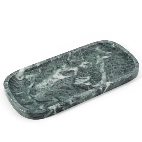Koville Marble Tray, 10"x5" Marble Vanity Tray for Bathroom Countertop Kitchen Sink, Rectangular Stone Tray for Perfume Fragrance, Decorative Catchall Tray Jewelry Cosmetics Organizer(Green) - color: 10"x4.72"-verde Alpi