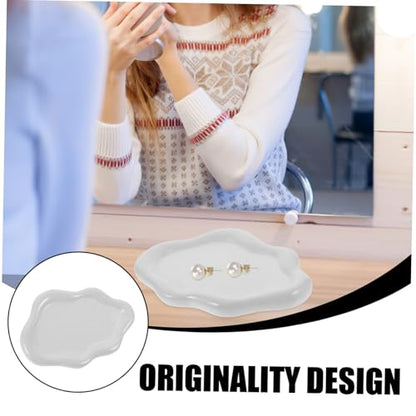 NUOBESTY Ceramic Jewelry Dish Cloud Shape Decorative Trinket Tray Ring Holder Smooth Edges Compact Organizer for Vanity Desk Photography Prop White with Speckled Design