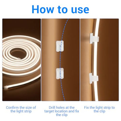 30 Set Waterproof LED Strip Mounting Clips Holder, Translucent Rope Light Clips with Screws, 5-6mm Mounting Bracket Neon Led Light Clip Fixing Clamps Holder