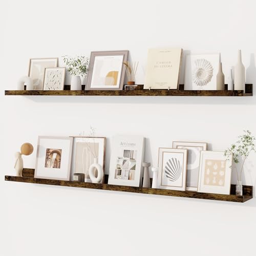 Dreamland Picture Ledge Shelf for Wall, Floating Shelves Set of 2,48 inch Long Floating Shelves with Lip for Living Room,Bedroom,Bathroom,Kitchen,Rustic Brown - color: Rustic Brown, size: 48inch