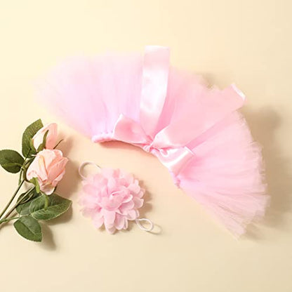 Ylsteed Newborn Girls Photography Prop Infant Tutu Skirt Newborn Lace Tulle Skirt Girl Photo Shoot Outfits Infant Princess Costume Clothes Photo Props-Light Pink - color: Pink