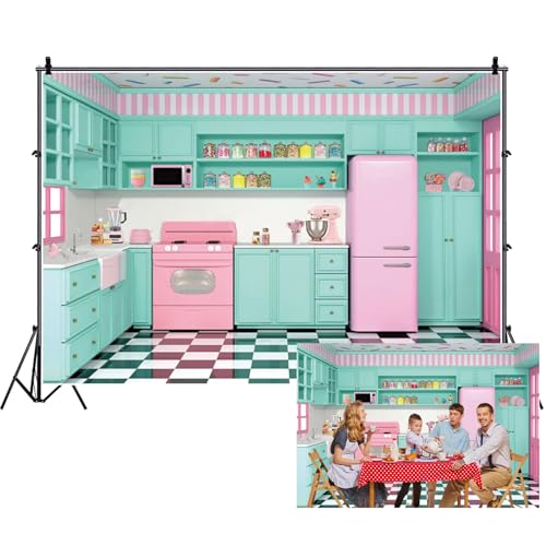 Renaiss Fabric Kitchen Backdrop 9x6ft Baking Cooking Party Wall Background Fabric Kitchen Interior Scene Photography Backdrops for Girls Kids Video Shooting Photo Studio Props - size: 9Wx6H FT