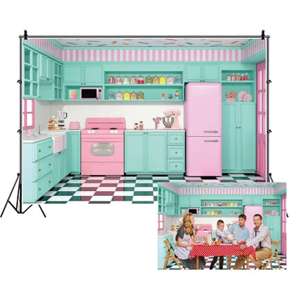 Renaiss Fabric Kitchen Backdrop 6x4ft Baking Cooking Party Wall Background Fabric Kitchen Interior Scene Photography Backdrops for Girls Kids Video Shooting Photo Studio Props - size: 6Wx4H FT