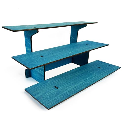 3-Tier Straight Retail Table Display Stand with Shelves for Products | 3 Step Straight Display Rack for Counter Top, Craft Shows, Farmers Market, Trade Shows, Pop ups, Soap Display, Candles (Blue) - color: Blue