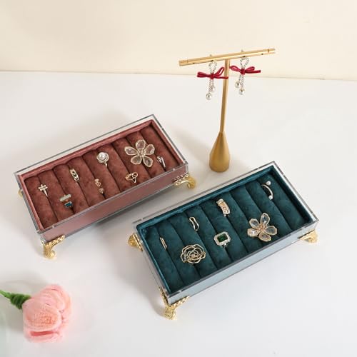 velvet slots Ring holder for jewelry organizer, Blue earring ring display stand for selling, felt ring jewelry holder tray showcase【Velvet slots Ring Holder-Blue】 - color: Blue