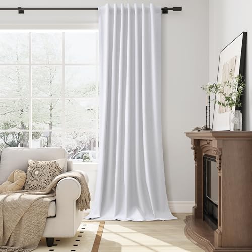Guken Beige White 100% Blackout Linen Curtains 84 Inches Long 2 Panels Back Tab Hook Belt Country Farmhouse Black Out Room Darkening Thermal Insulated Noise Reducing Curtain Living Room Bedroom 52x84 - color: Beige White, size: 52"W x 84"L (Pack of 2)