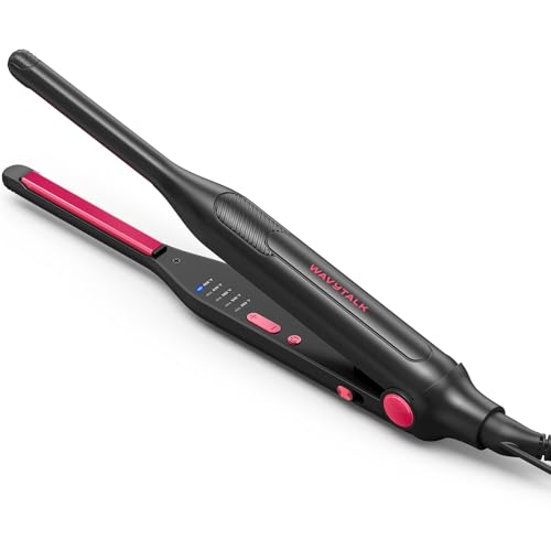Wavytalk Small Flat Iron for Short Hair/Pixie Cut/Bangs/Edges, 3/10" Pencil Flat Iron, Mini Hair Straightener with Anti-Pinch Design, Dual Voltage, Hot Pink - color: Hot Pink