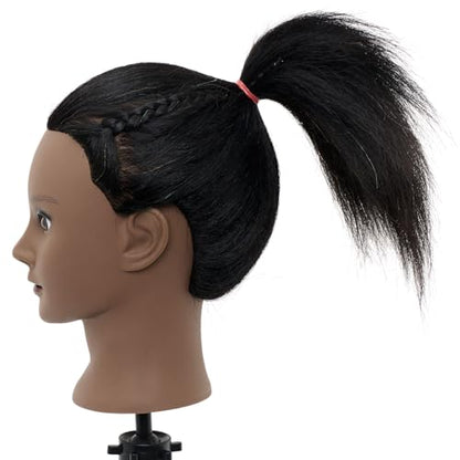 Mannequin Head 100% Real Hair,14”-16” Braiding Mannequin Head with Stand&Table Clamp,Real Hair Cosmetology Manikin Head with Mannequin Head Stand - color: Dark Gray