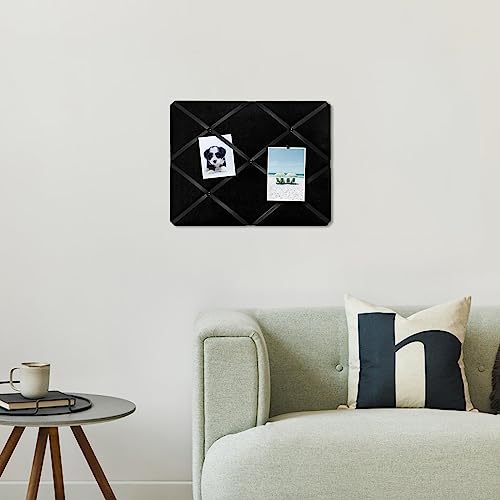 Black Fabric Memo Bulletin Board, 17x13 inches Velvet Pin Board for Wall, Vision Board Message Board Cork Board with Criss-Cross Ribbons for Home Office School Wall Decor(BK Velvet,4333) - size: 17"x13"