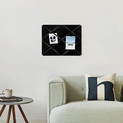 Black Fabric Memo Bulletin Board, 17x13 inches Velvet Pin Board for Wall, Vision Board Message Board Cork Board with Criss-Cross Ribbons for Home Office School Wall Decor(BK Velvet,4333) - size: 17"x13"