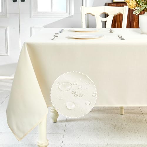IVAPUPU Textured Linen Table Cloth for Rectangle Table - Ivory Tablecloths Rectangular Waterproof Wrinkle Free Wipeable Dining Cover for Spring Wedding Birthday Kitchen Decor, 60 x 120 Inch - color: Ivory, size: 120" x 60" (Rectangular)