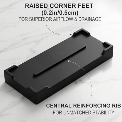 Countertop Vanity Tray - Silicone Bathroom Sink Organizer & Kitchen Soap Tray, Footed Anti-Slip Design, Waterproof Caddy for Perfume, Jewelry, Makeup, Bottle, Oil, Sponge Holder, Black (L10 x W 4.2") - color: Black
