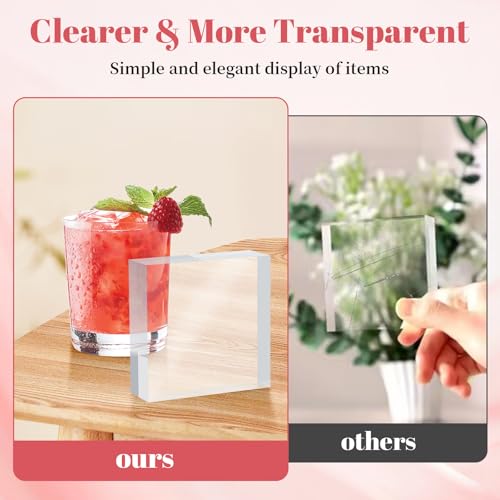 4 Pcs Acrylic Base Stand, 3*3*1 Inch Acrylic Blocks for Display Square Cube Riser Display Pedestal Stands Clear Polished Cubes Holder for Jewelry Perfume Ring Collection Props Cake - size: 7.6*7.6*2.5CM